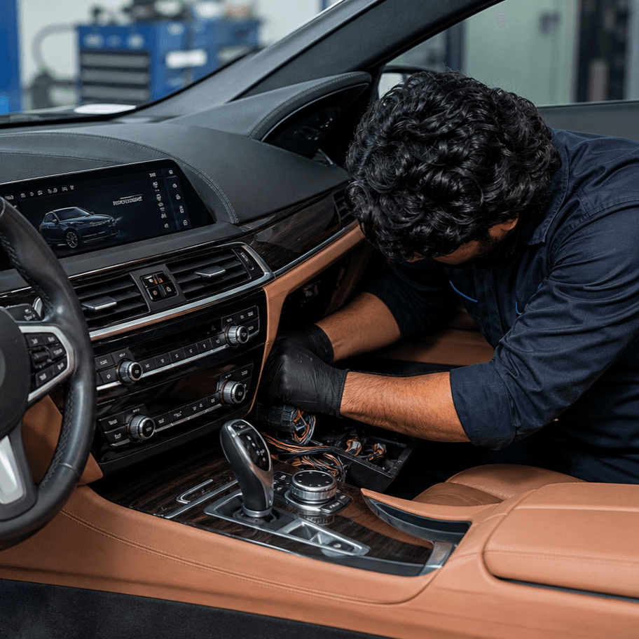 Top Tier Auto Security technician installing precision remote starter and security system components into vehicle dashboard